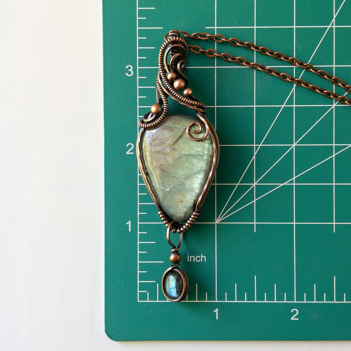 Labradorite With Labradorite Charm Copper Wrapped Pendant
