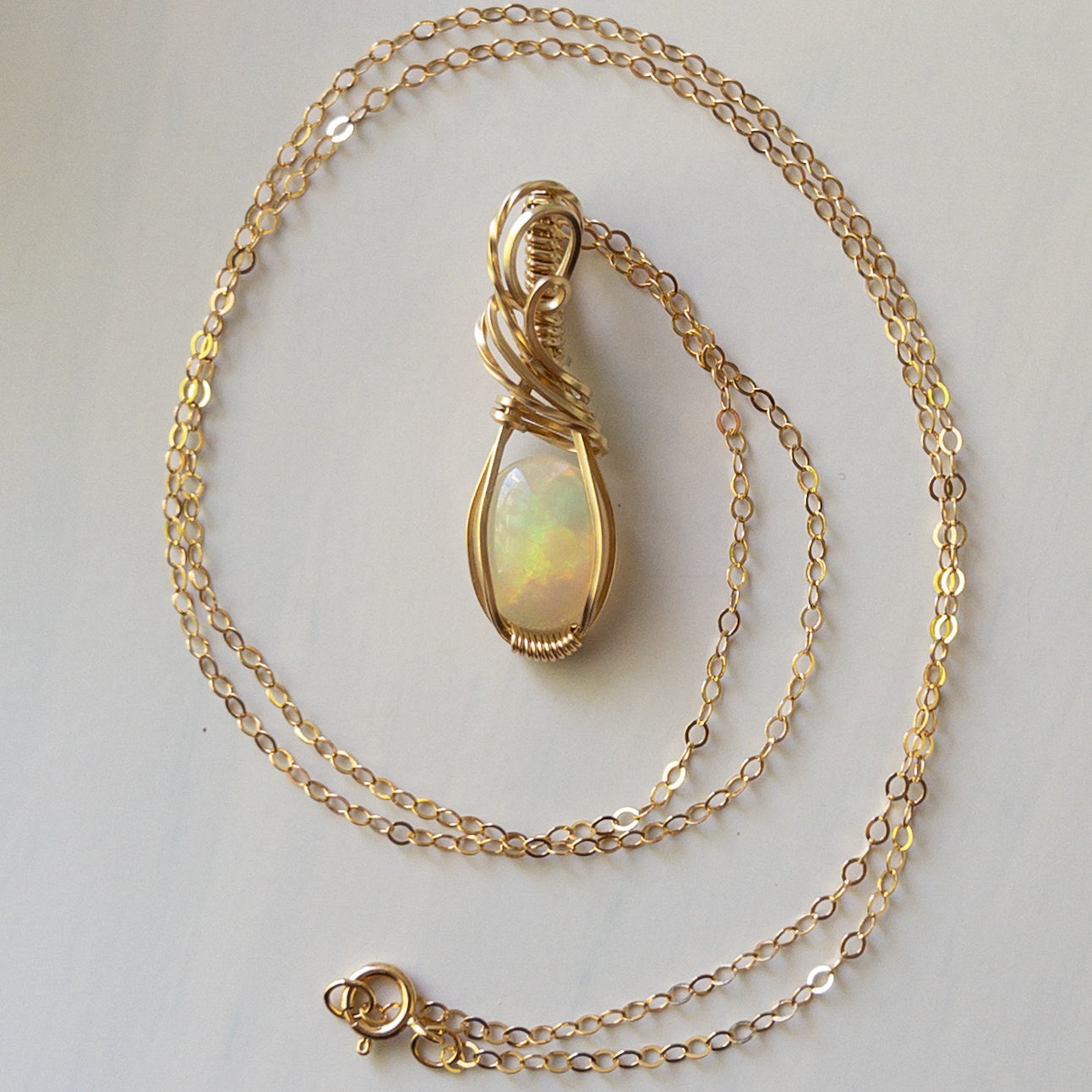 Rhea - Opal & Gold Fill Wire Wrapped Pendant
