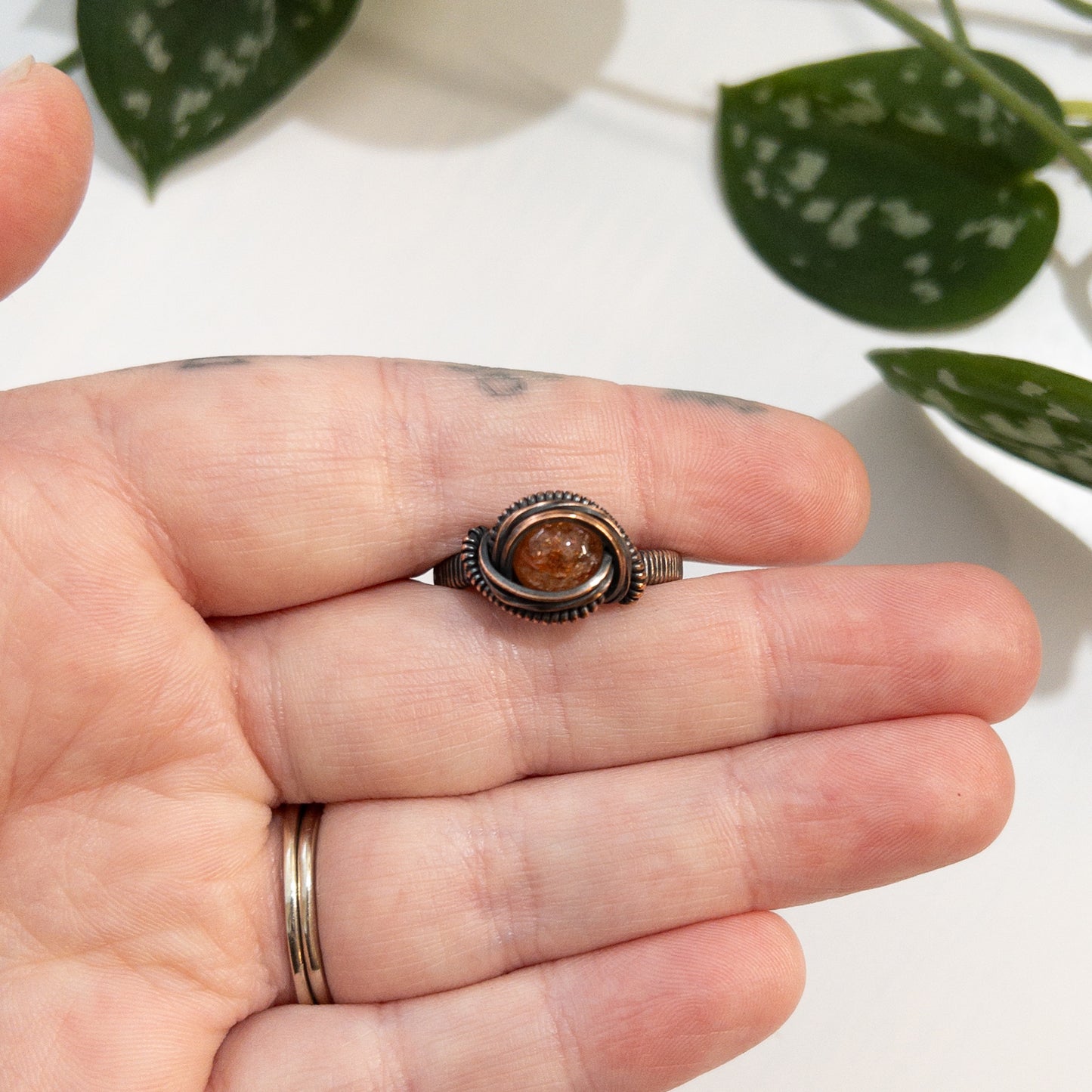 Sunstone & Copper Wrapped Ring US Size 9