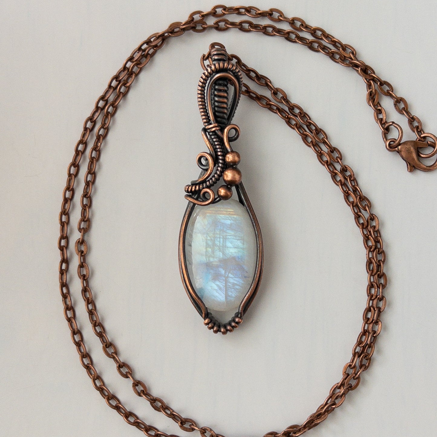 Rainbow Moonstone Copper Wrapped Pendant