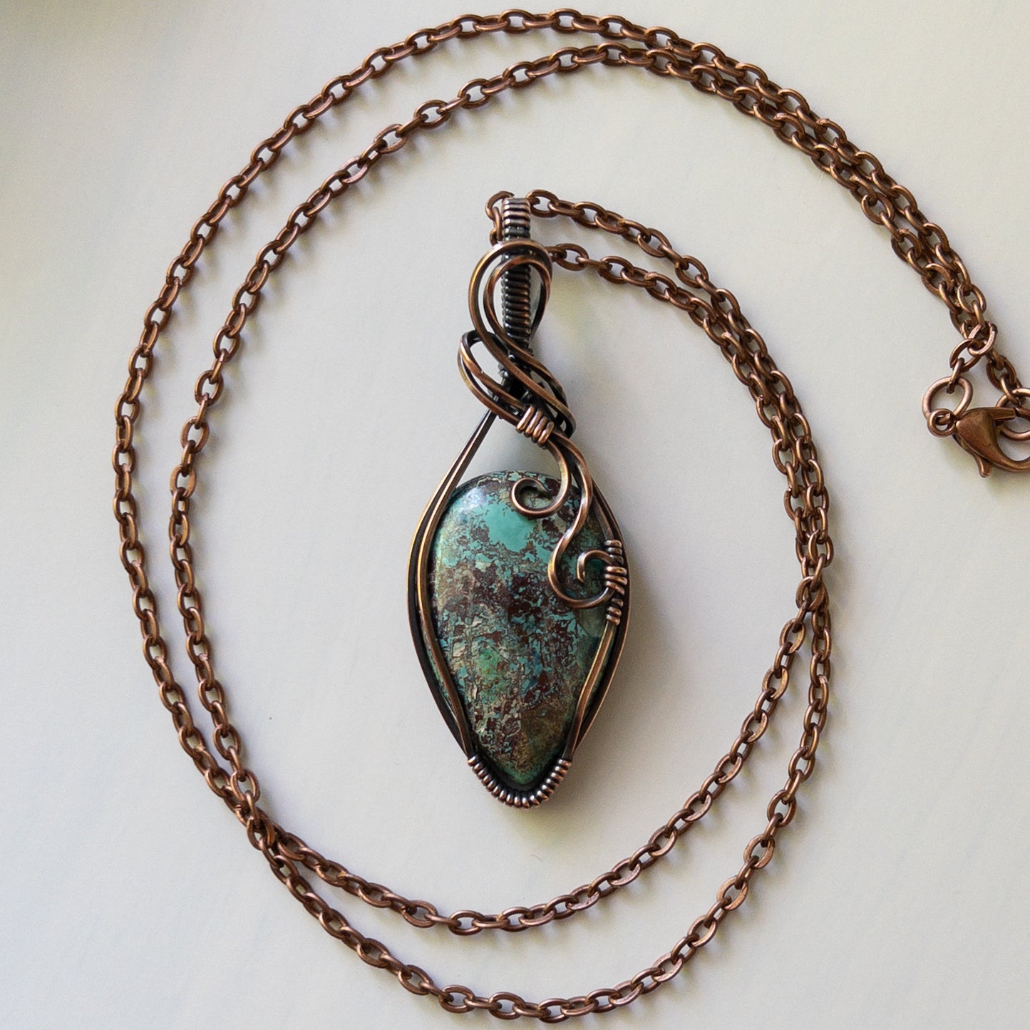 Shattuckite & Antiqued Copper Wrapped Pendant