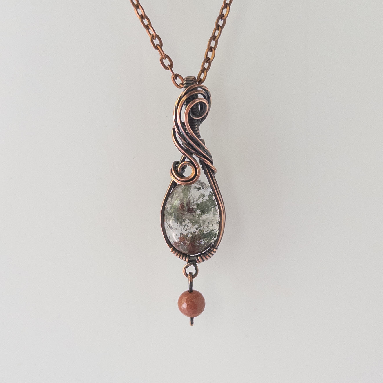Garden Quartz & Jasper Antiqued Copper Wrapped Pendant