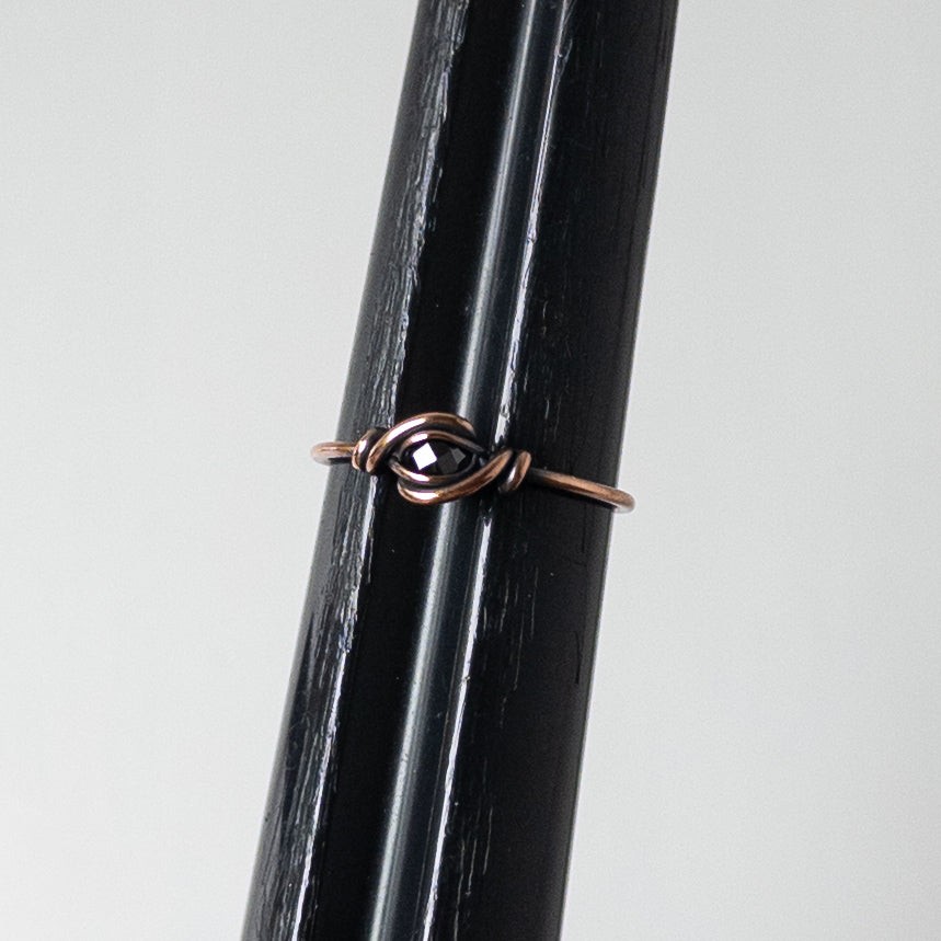 Faceted Black Cubic Zirconia Dainty Copper Ring Size 8.5