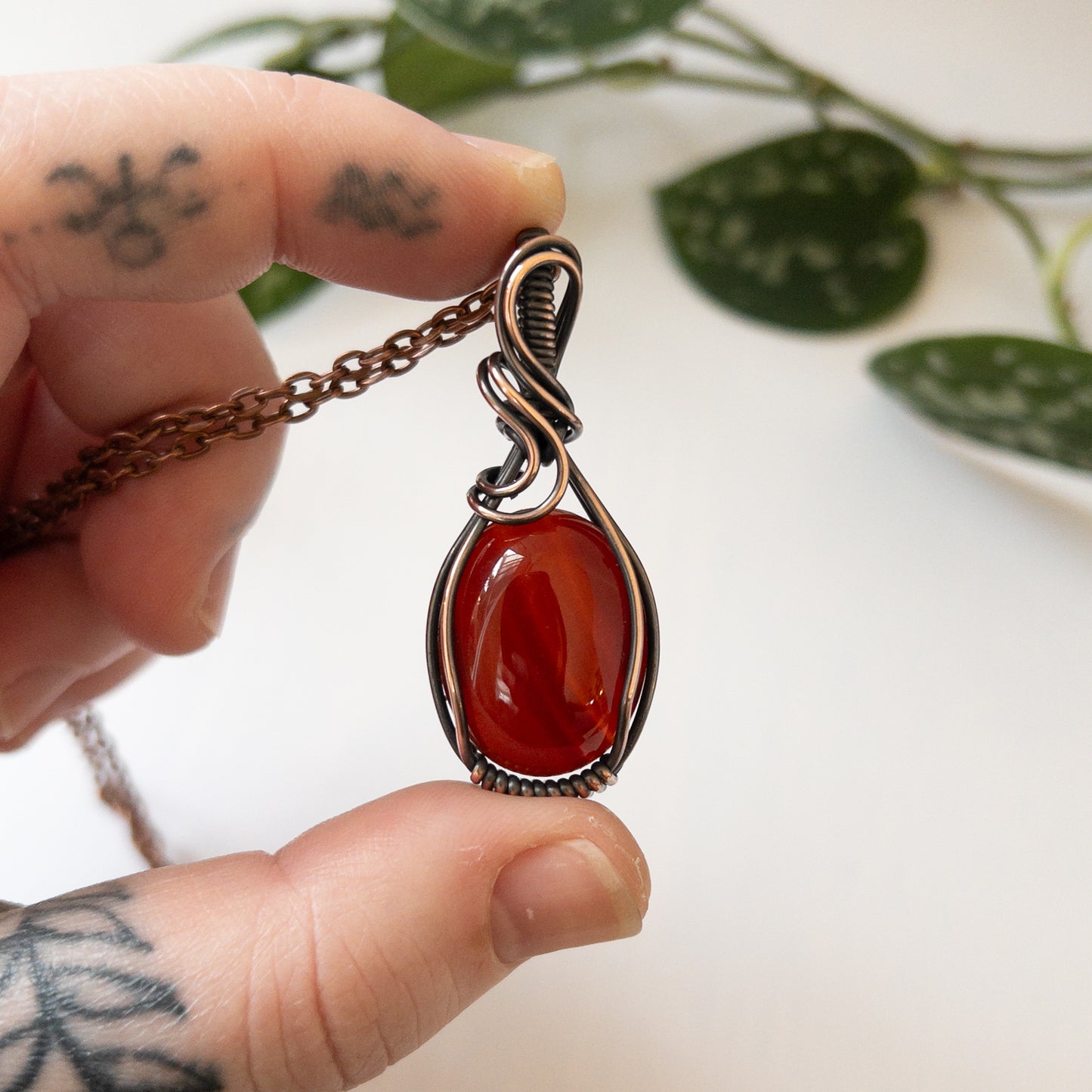Carnelian & Copper Wrapped Pendant