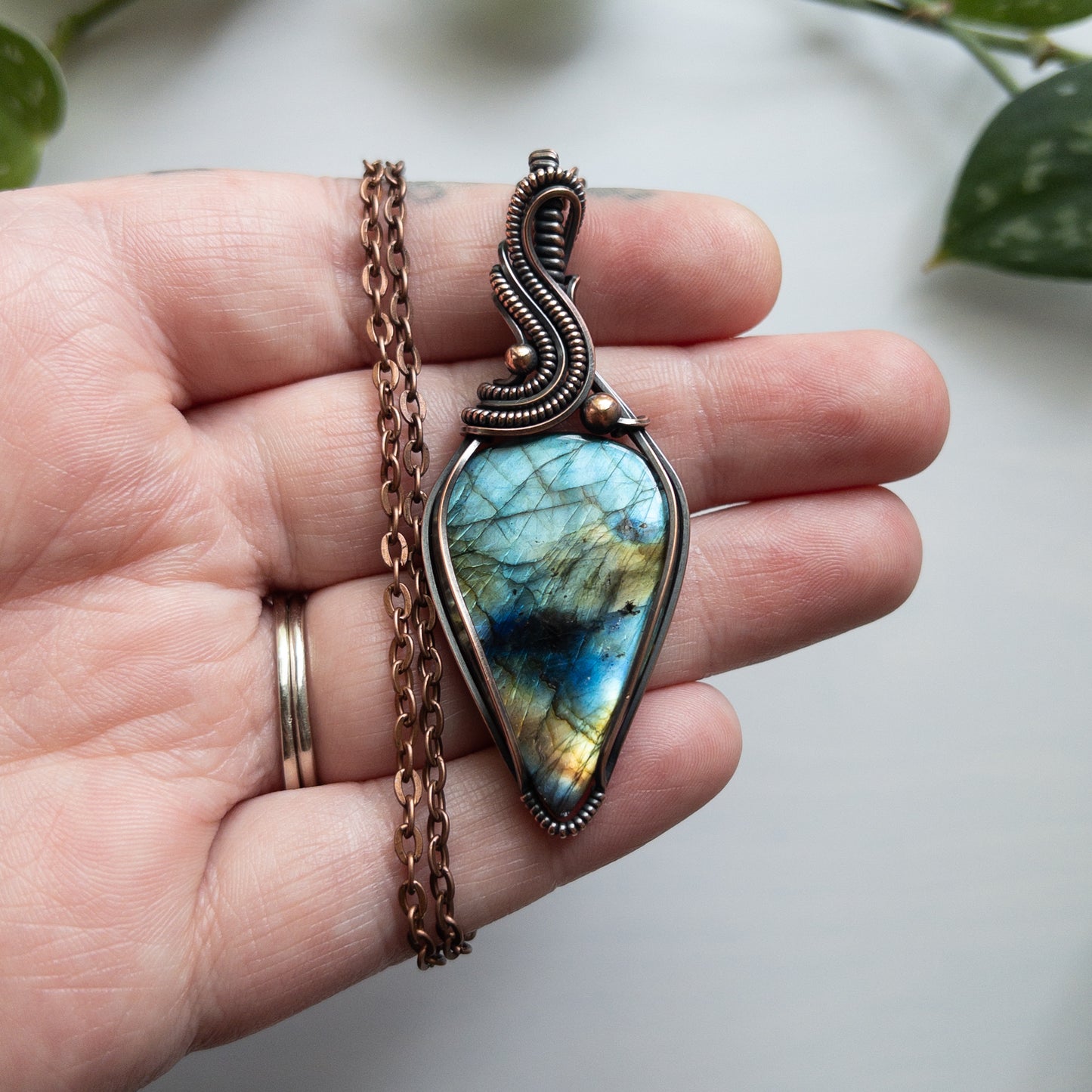 Large Labradorite Teardrop & Copper Wrapped Pendant