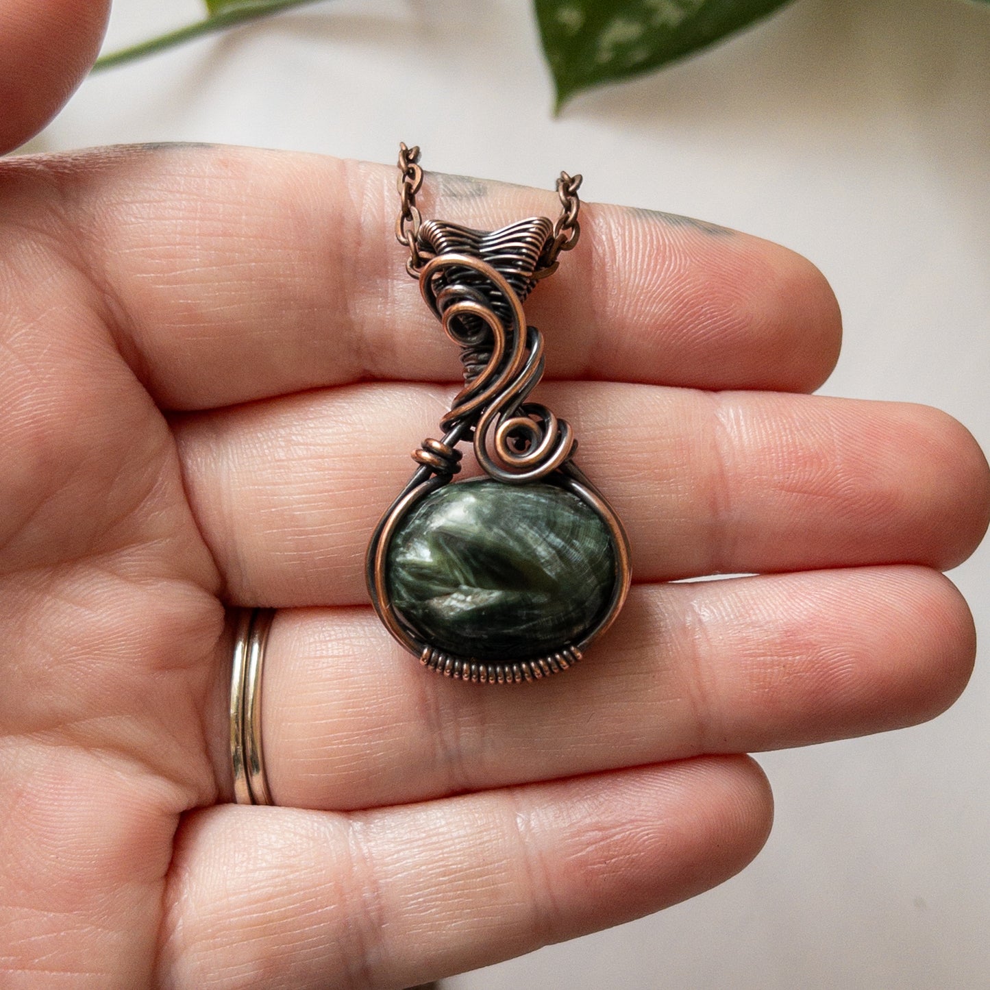 Seraphinite & Copper Wrapped Pendant