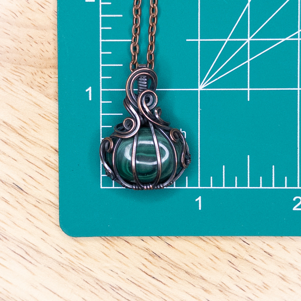 Malachite “Eye” Antiqued Copper Pumpkin Pendant