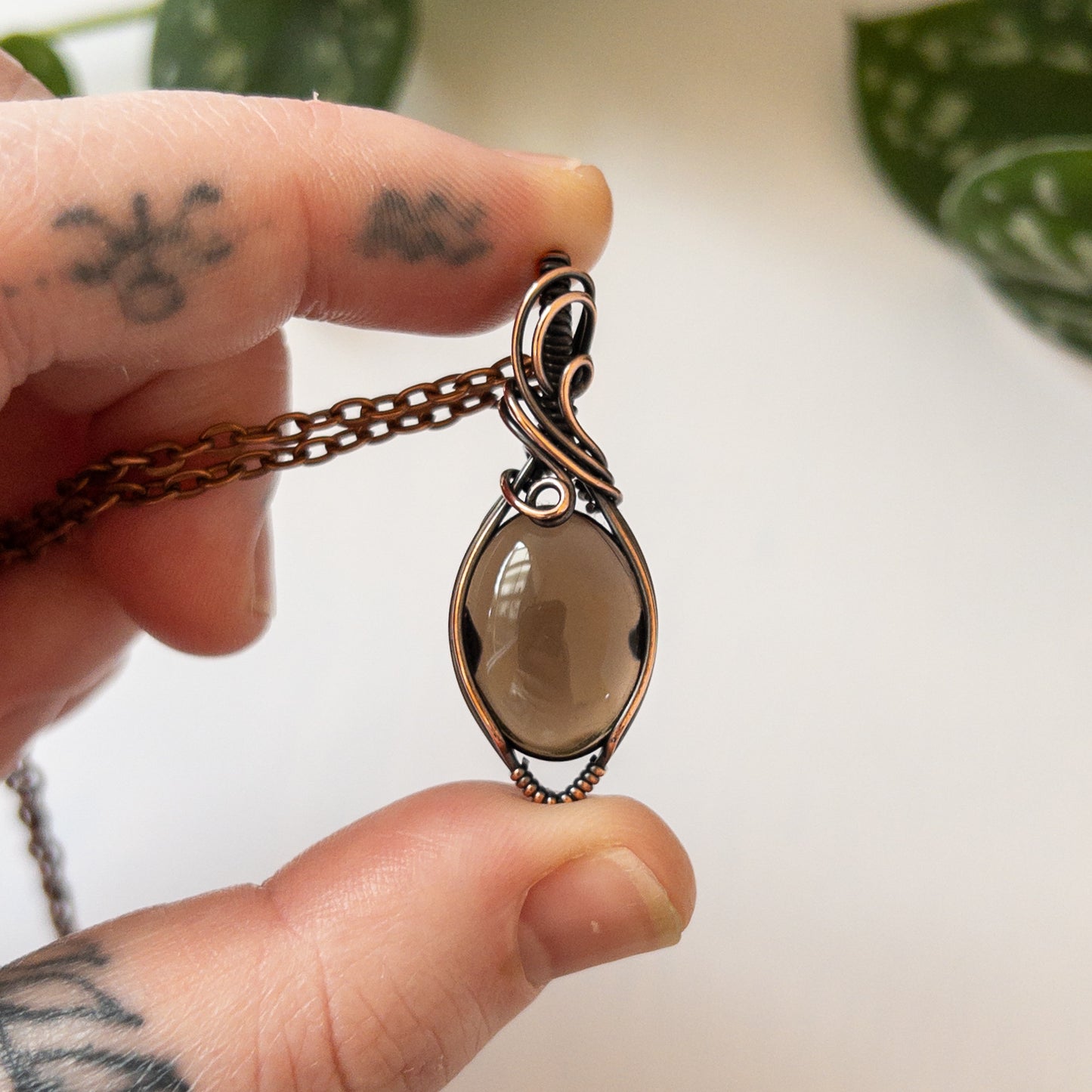 Smoky Quartz & Copper Wrapped Pendant