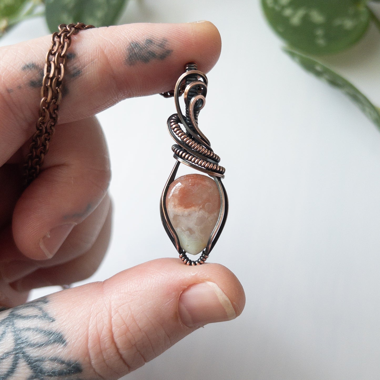 Colorful Flower Agate & Copper Wrapped Pendant