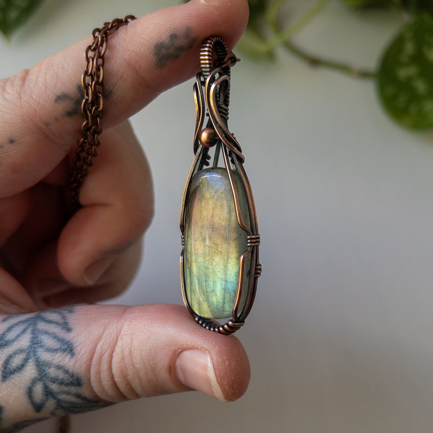 Rectangular Labradorite Copper Wrapped Pendant