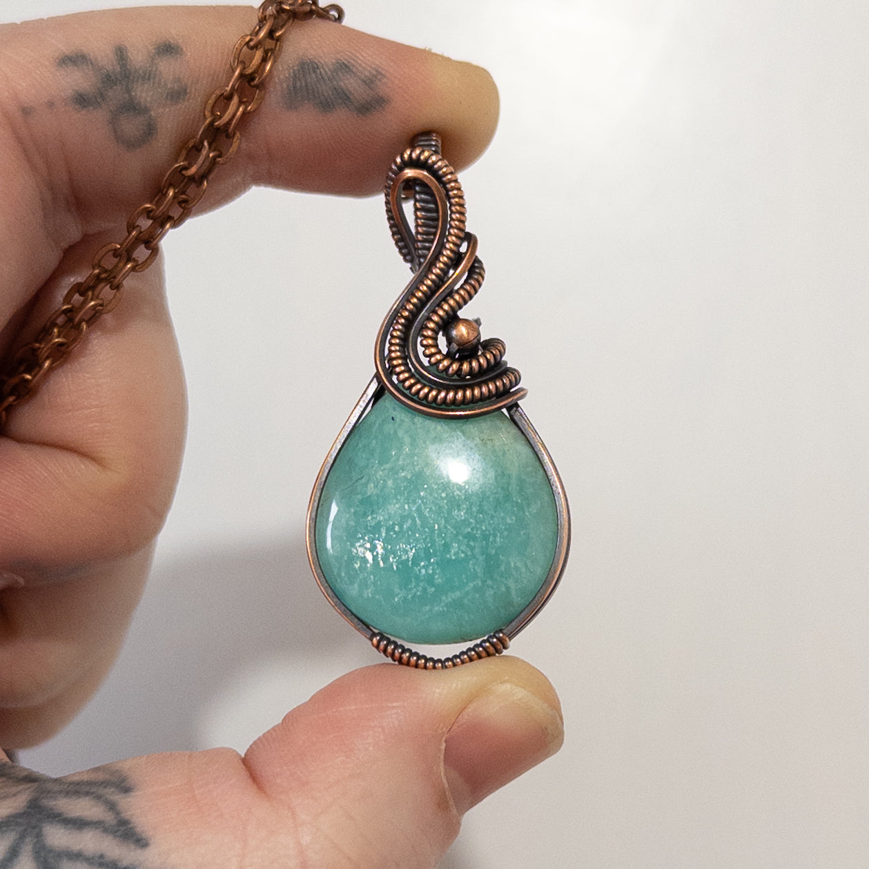 Amazonite Copper Wrapped Pendant
