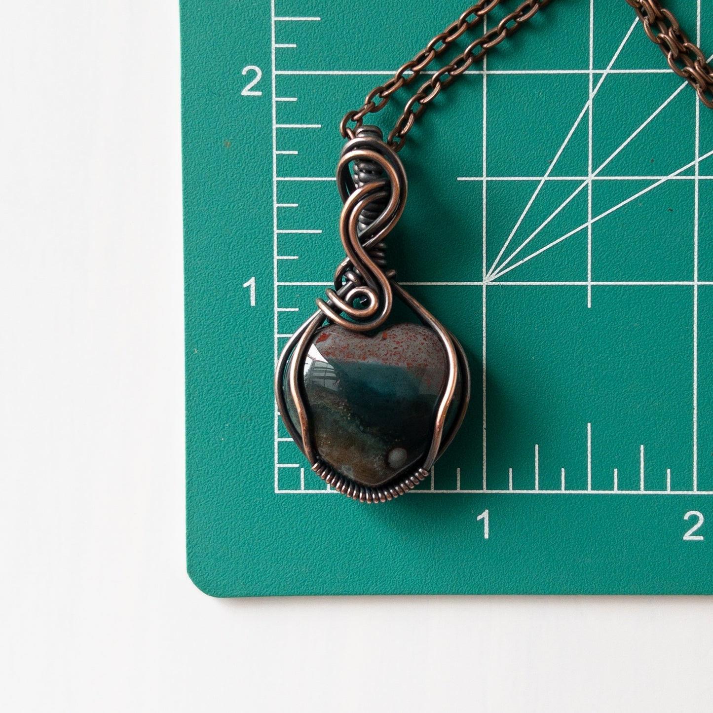 Ocean Jasper Heart & Copper Wrapped Pendant