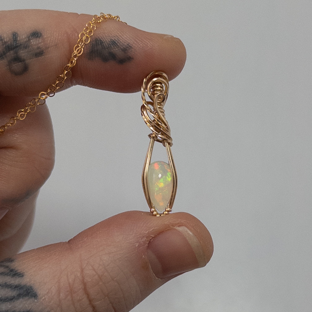 1 Carat Ethiopian Opal 14k Gold Filled Wrapped Pendant