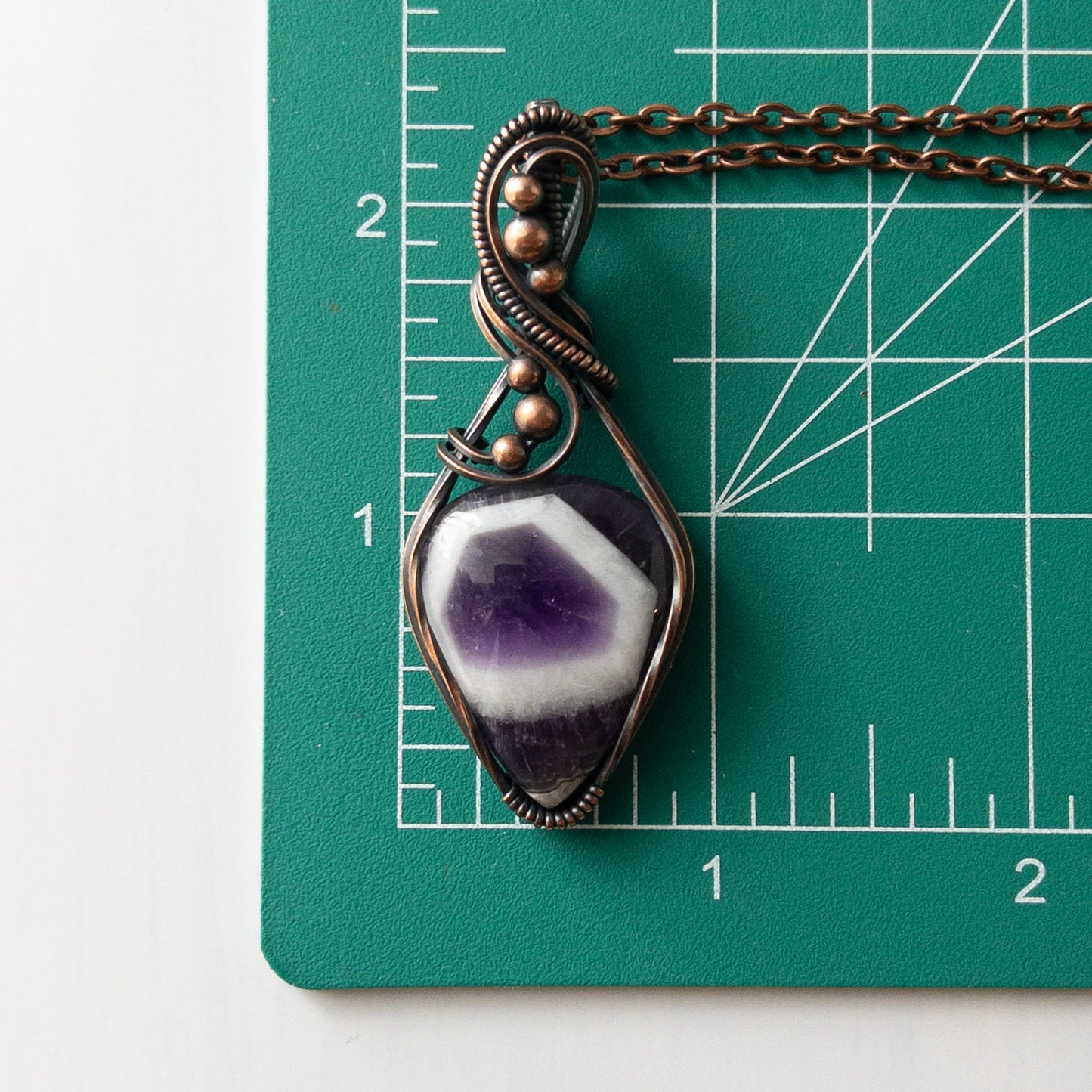Chevron Amethyst Copper Wrapped Pendant