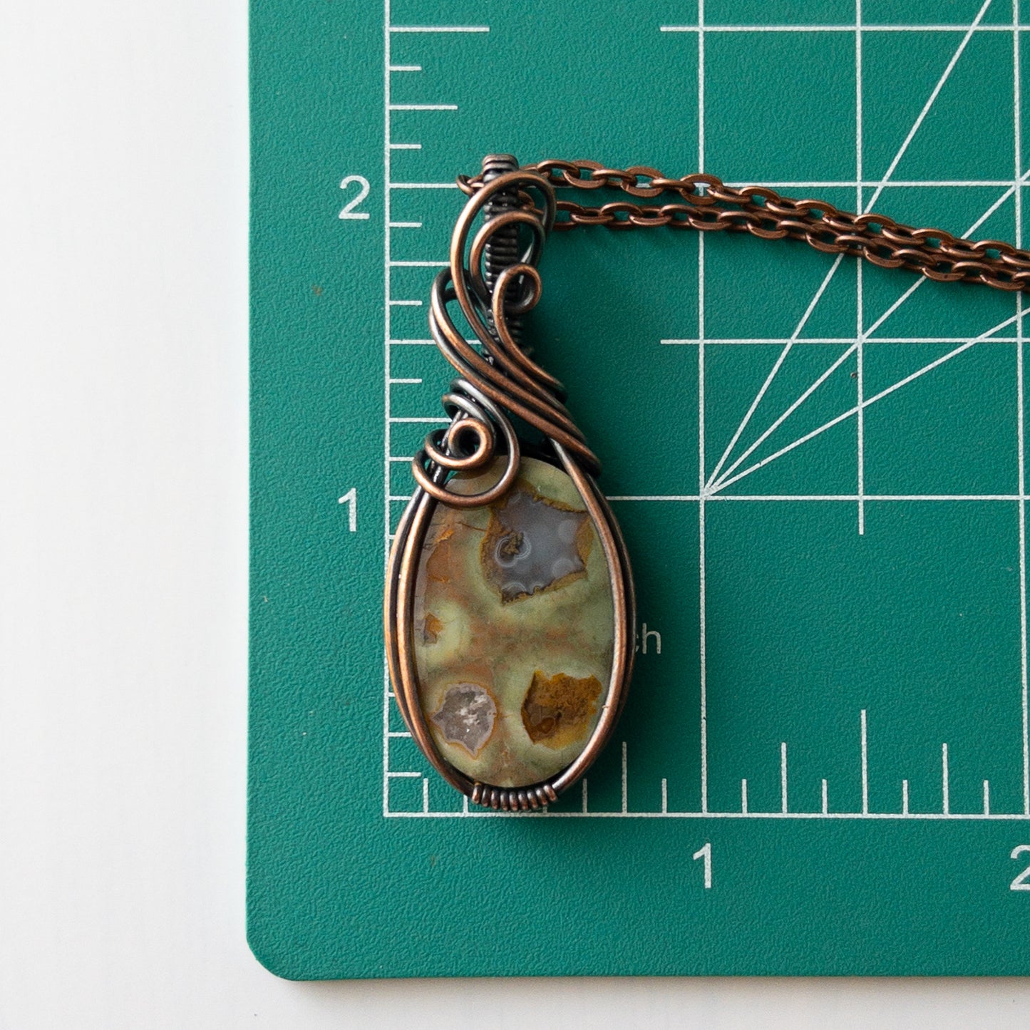 Rainforest Rhyolite Copper Wrapped Pendant
