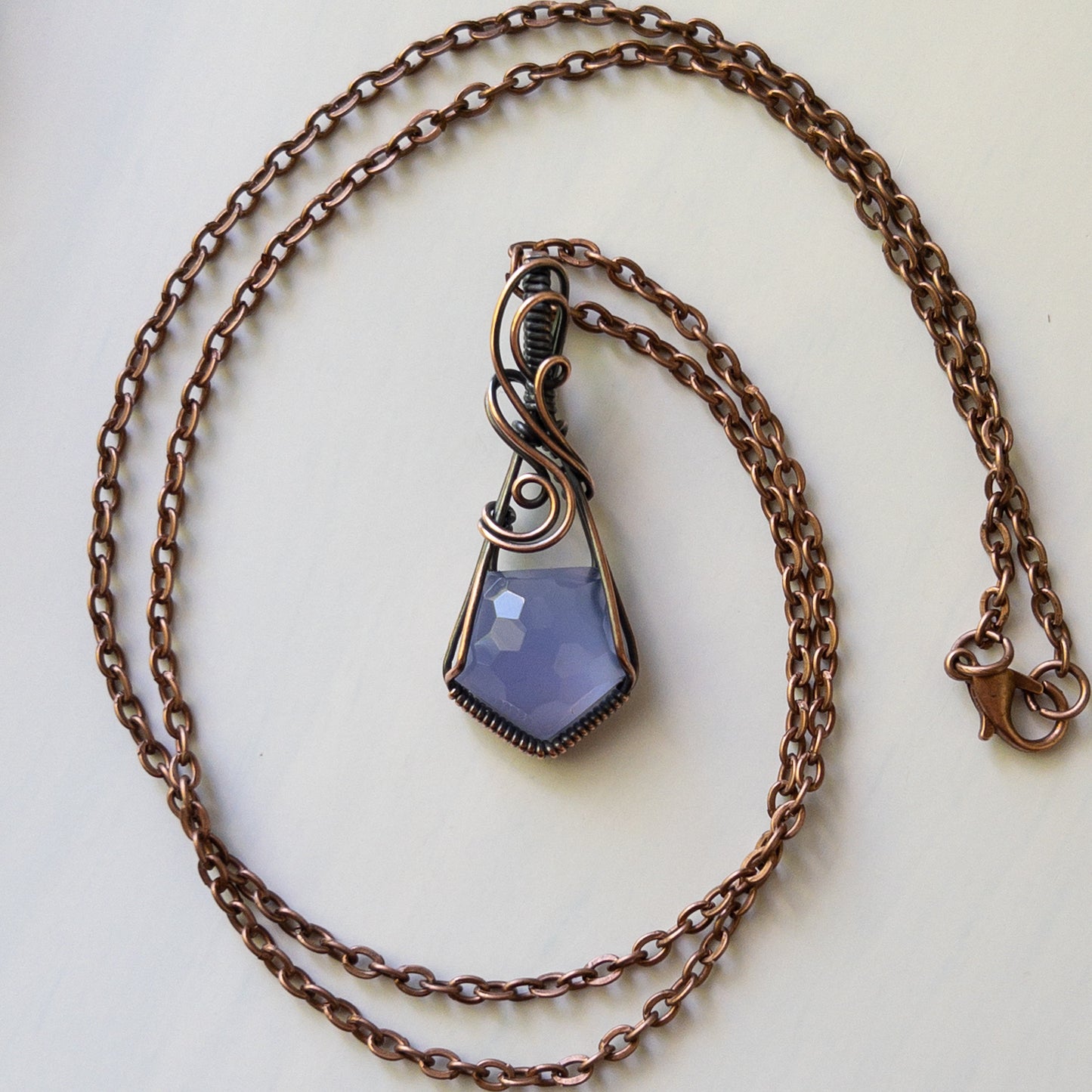 Faceted Lavender Chalcedony & Antiqued Copper Pendant