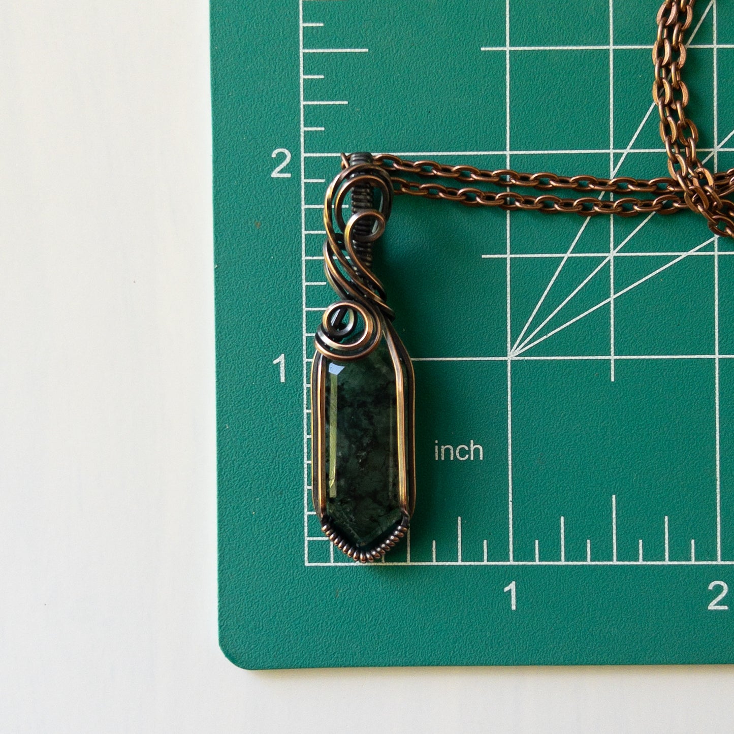 Marquise Moss Agate & Antiqued Copper Wrapped Pendant