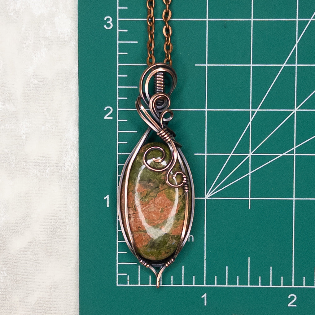 Unakite Antiqued Copper Pendant