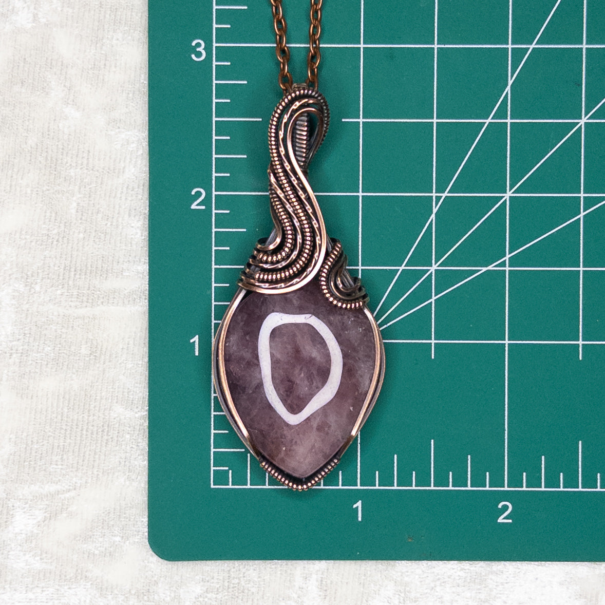 Lavender Rose Quartz Antiqued Copper Pendant