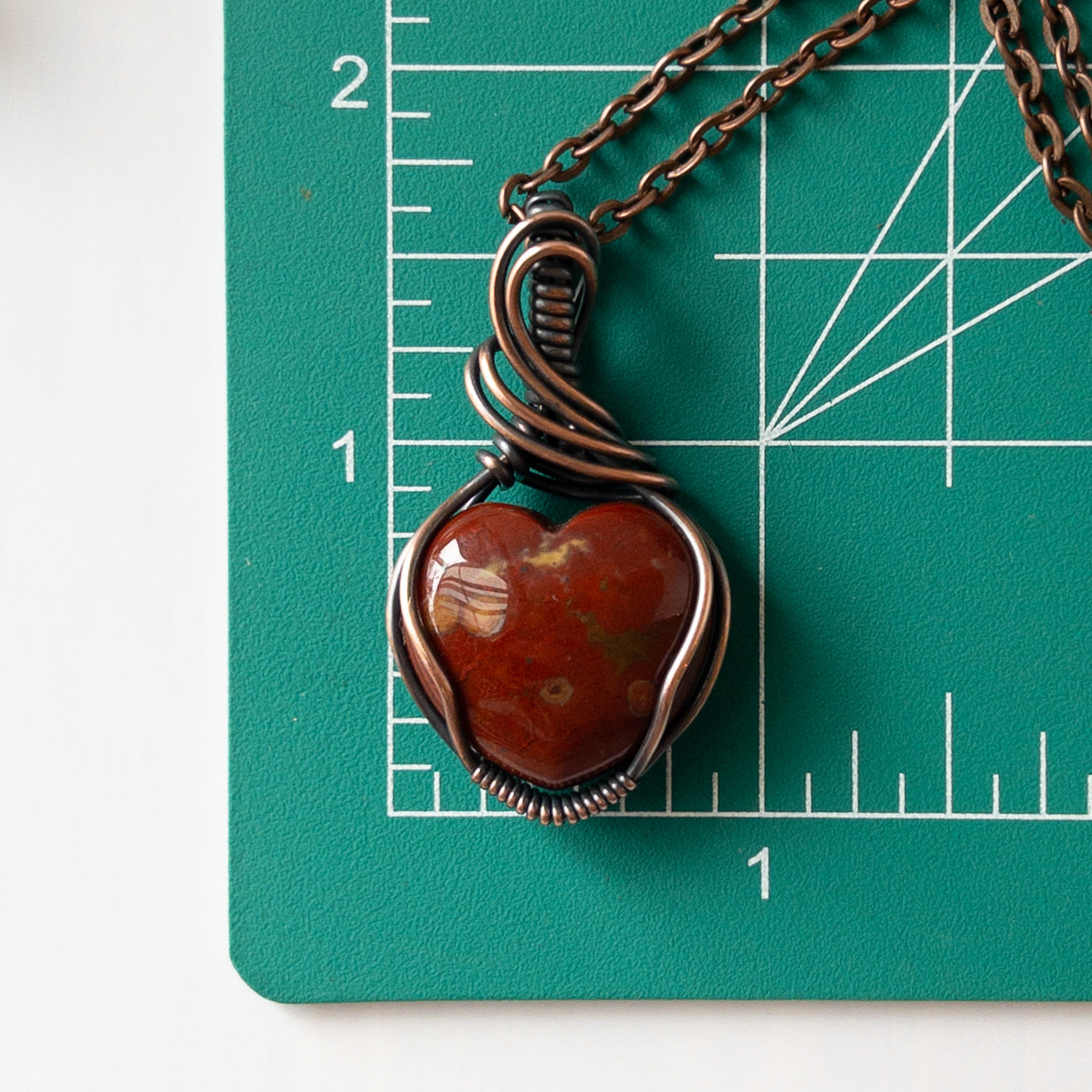 Red Ocean Jasper Heart & Copper Wrapped Pendant