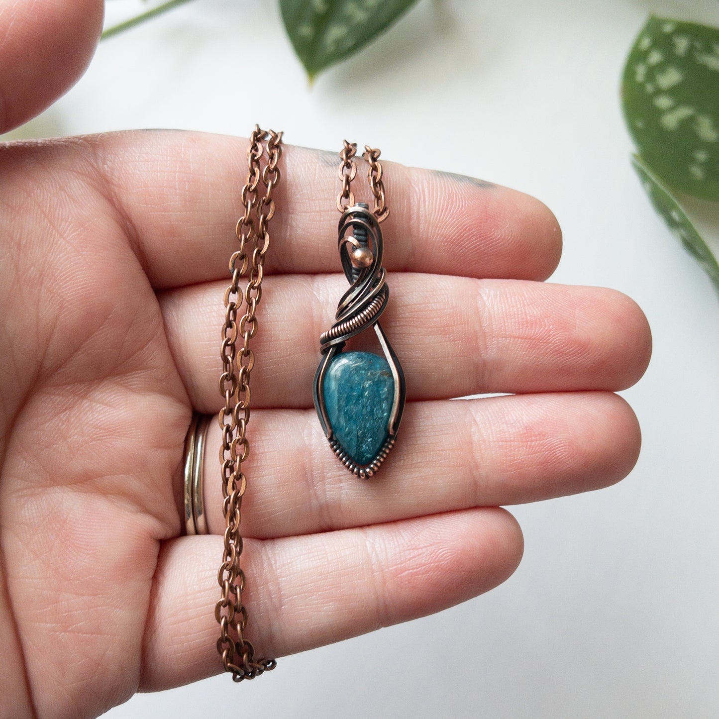 Dainty Apatite & Copper Wrapped Pendant