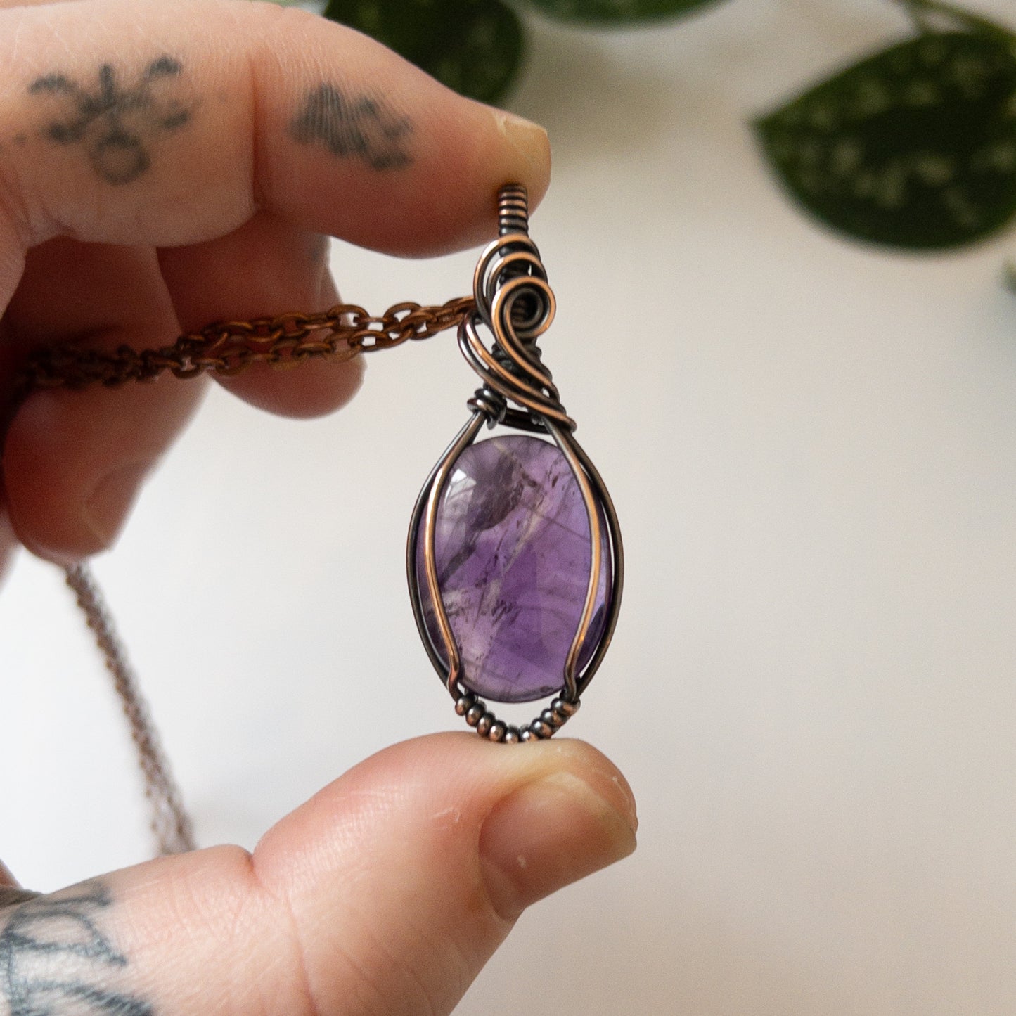 Amethyst & Copper Wrapped Pendant