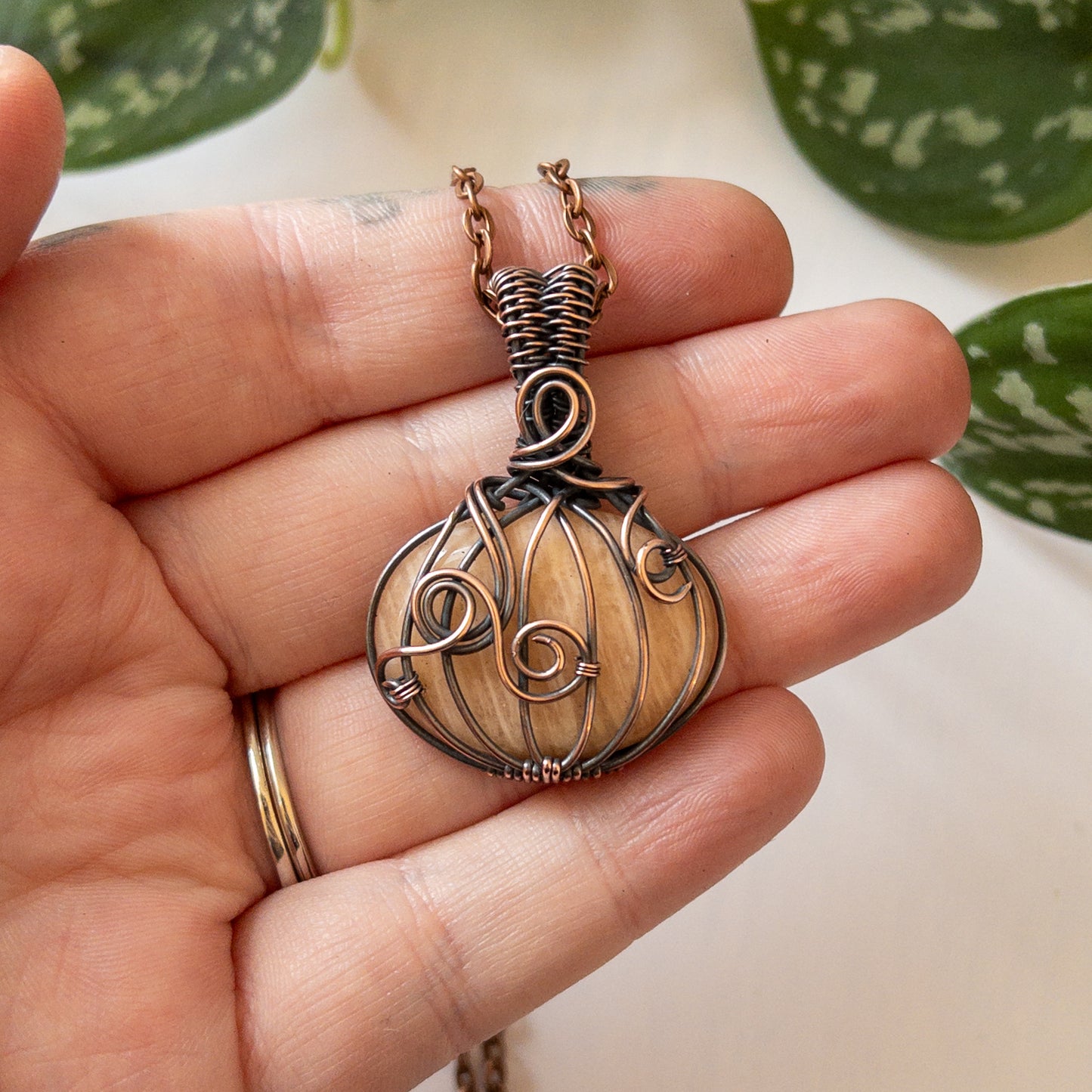 Pumpkin Pendant - Peach Moonstone & Copper