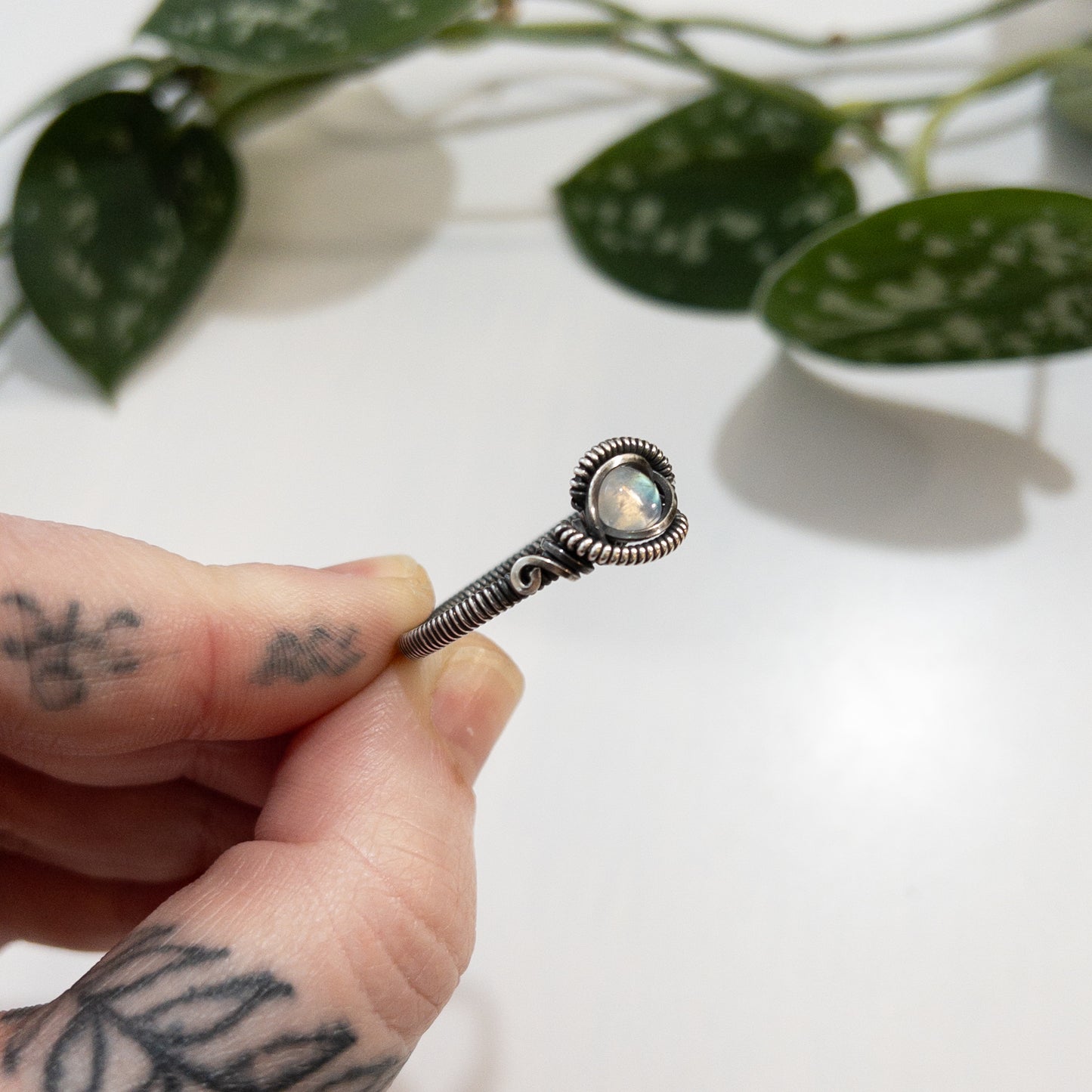 Moonstone & Sterling Silver Wrapped Ring US Size 13