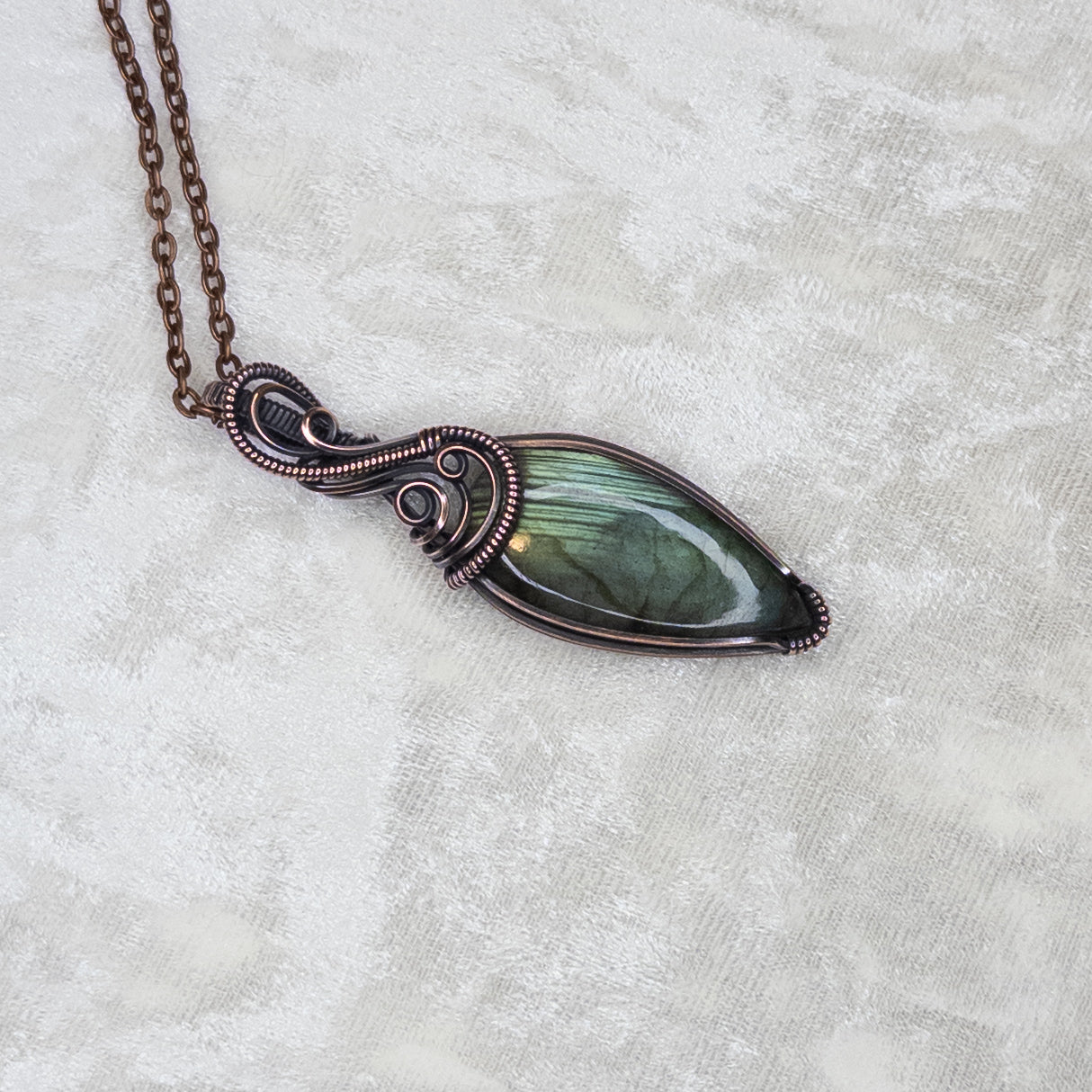 “Pond Reflection” Labradorite Antiqued Copper Wrapped Pendant