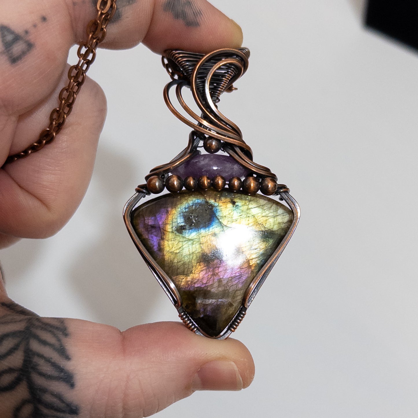 Eudaimonia - Labradorite & Lepidolite Copper Pendant