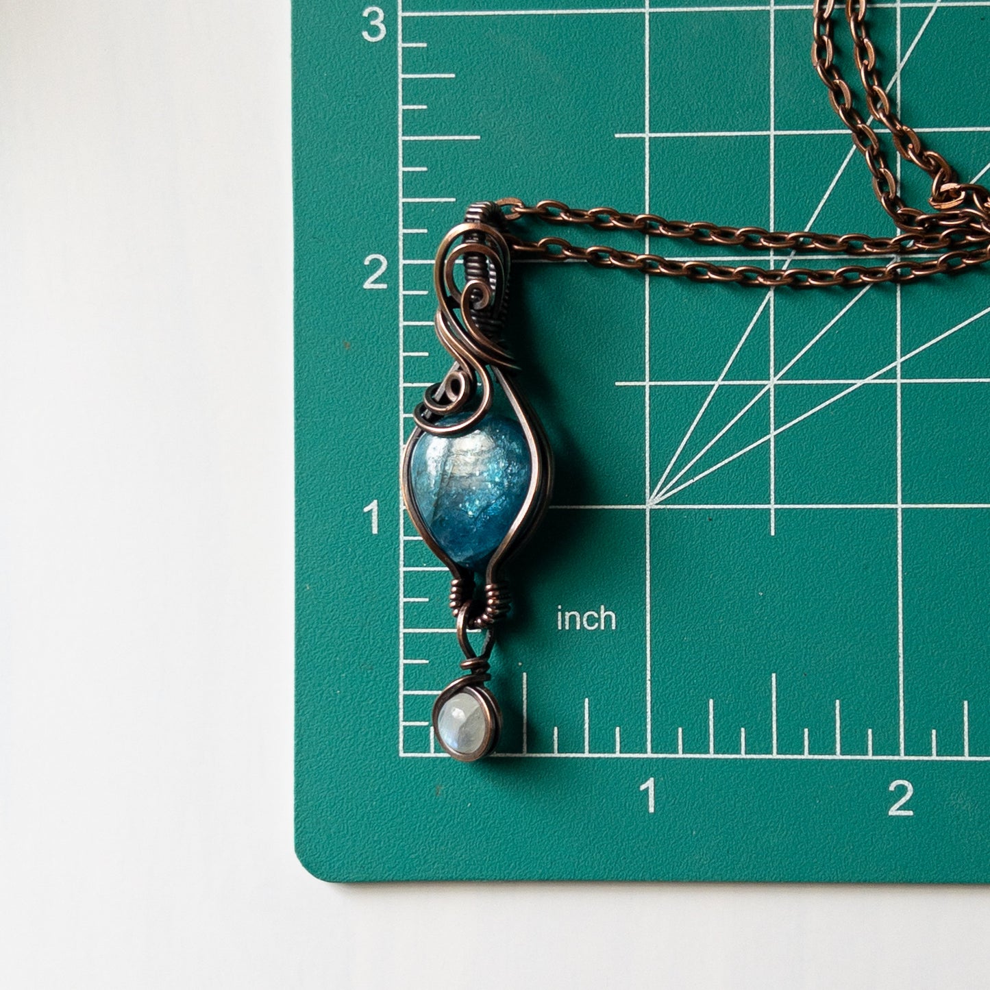 Apatite With Moonstone Charm & Copper Wrapped Pendant