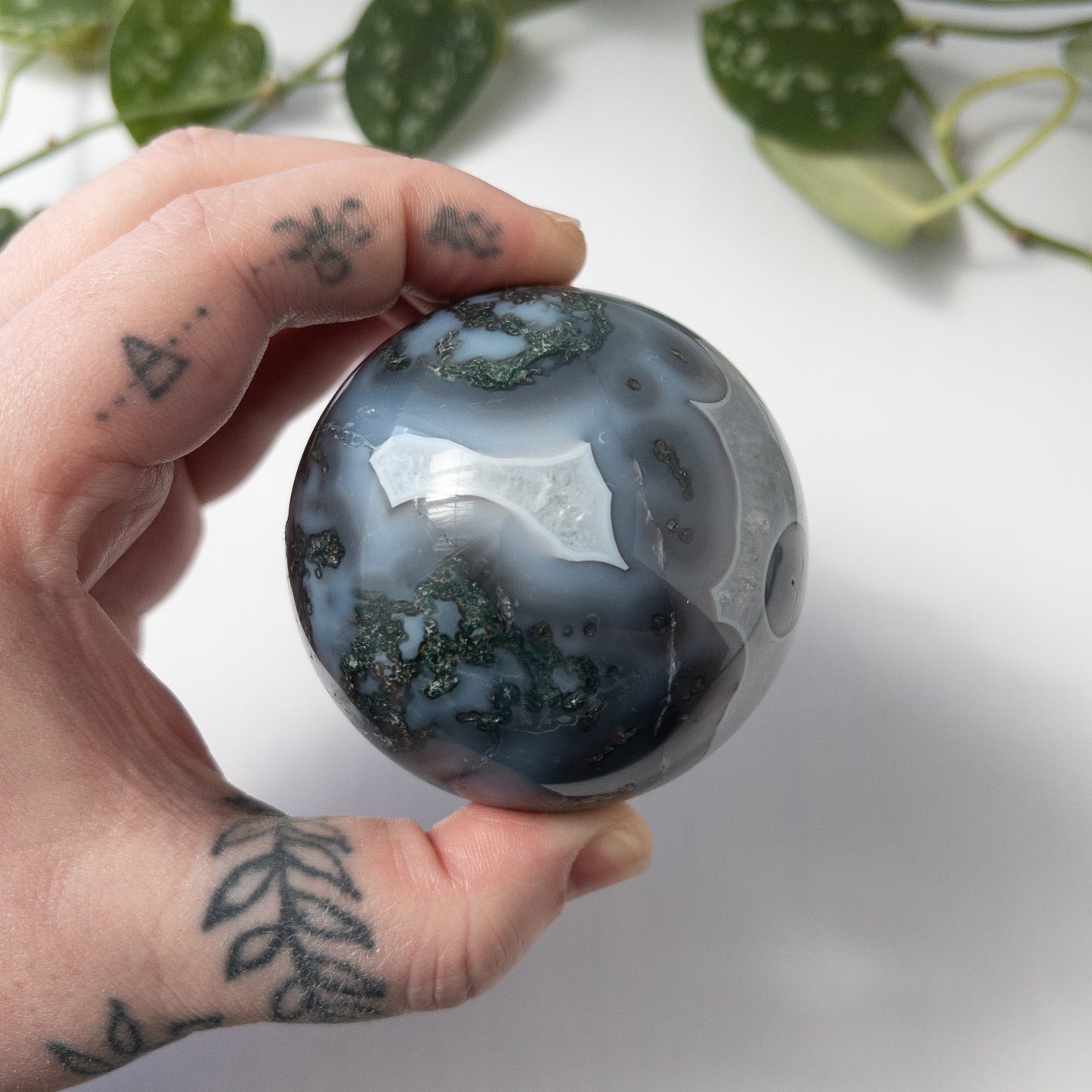 Moss Agate & Quartz Sphere (2.53in.)