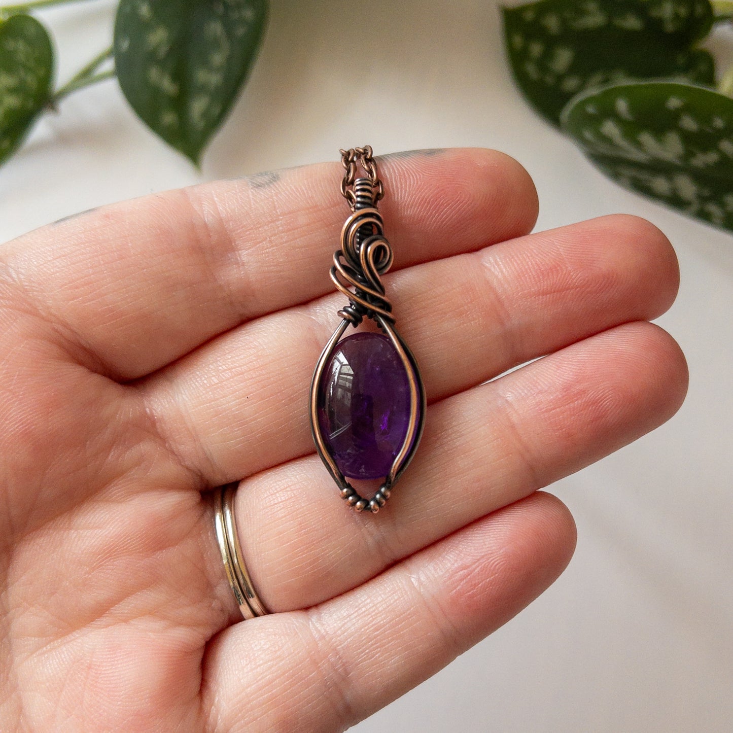 Amethyst & Copper Wrapped Pendant