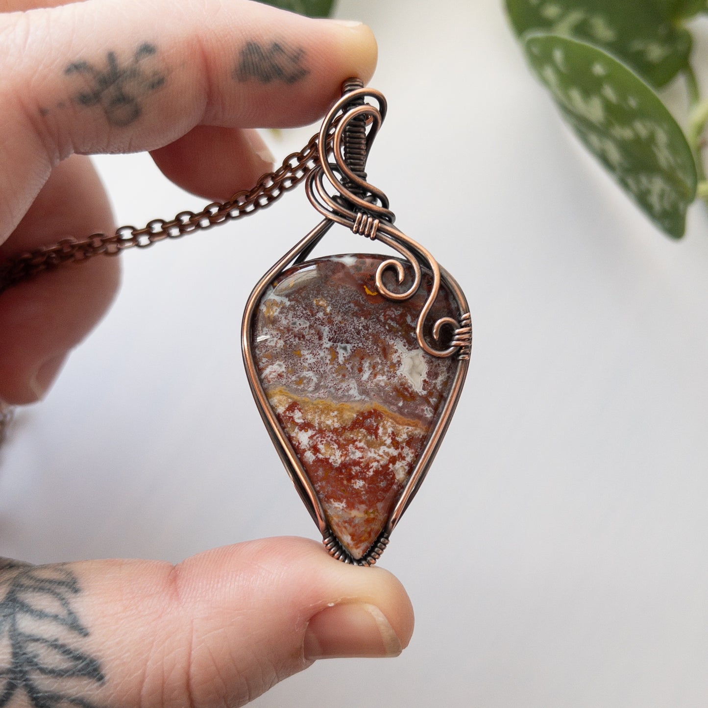 Moroccan Seam Agate & Copper Wrapped Pendant