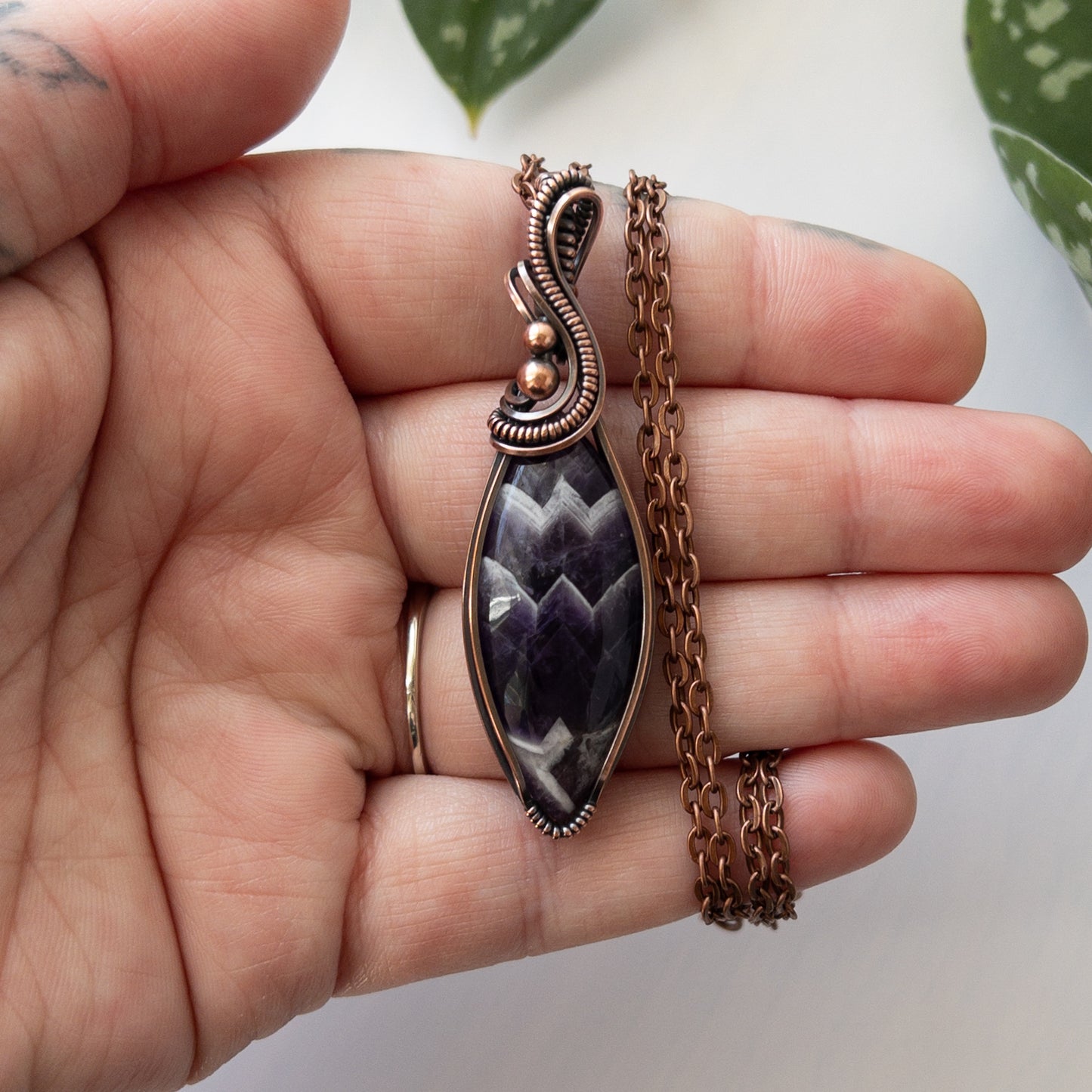Chevron Amethyst & Copper Wrapped Pendant