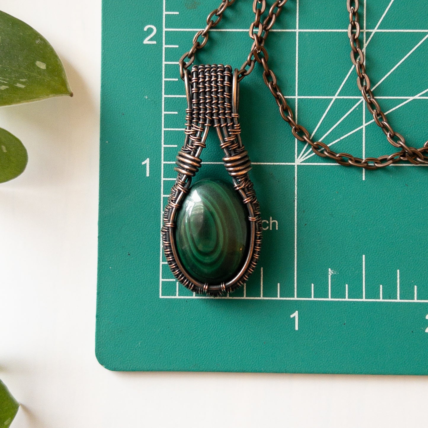 Malachite & Copper Woven Pendant