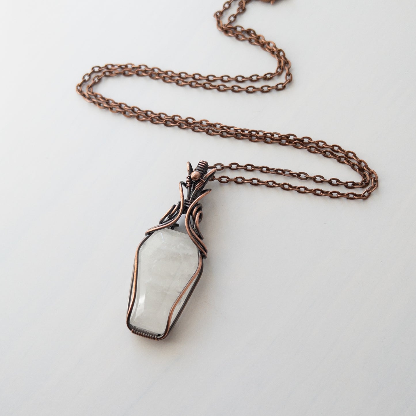 Quartz Coffin Antiqued Copper Wrapped Pendant
