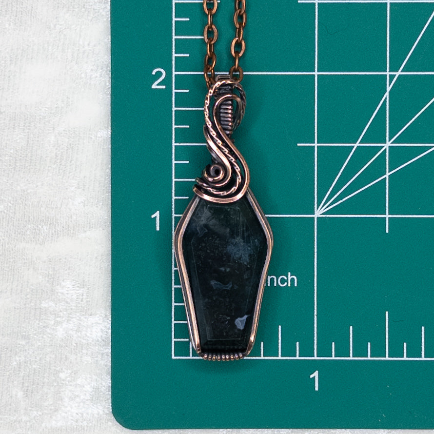 Moss Agate Coffin Antiqued Copper Pendant