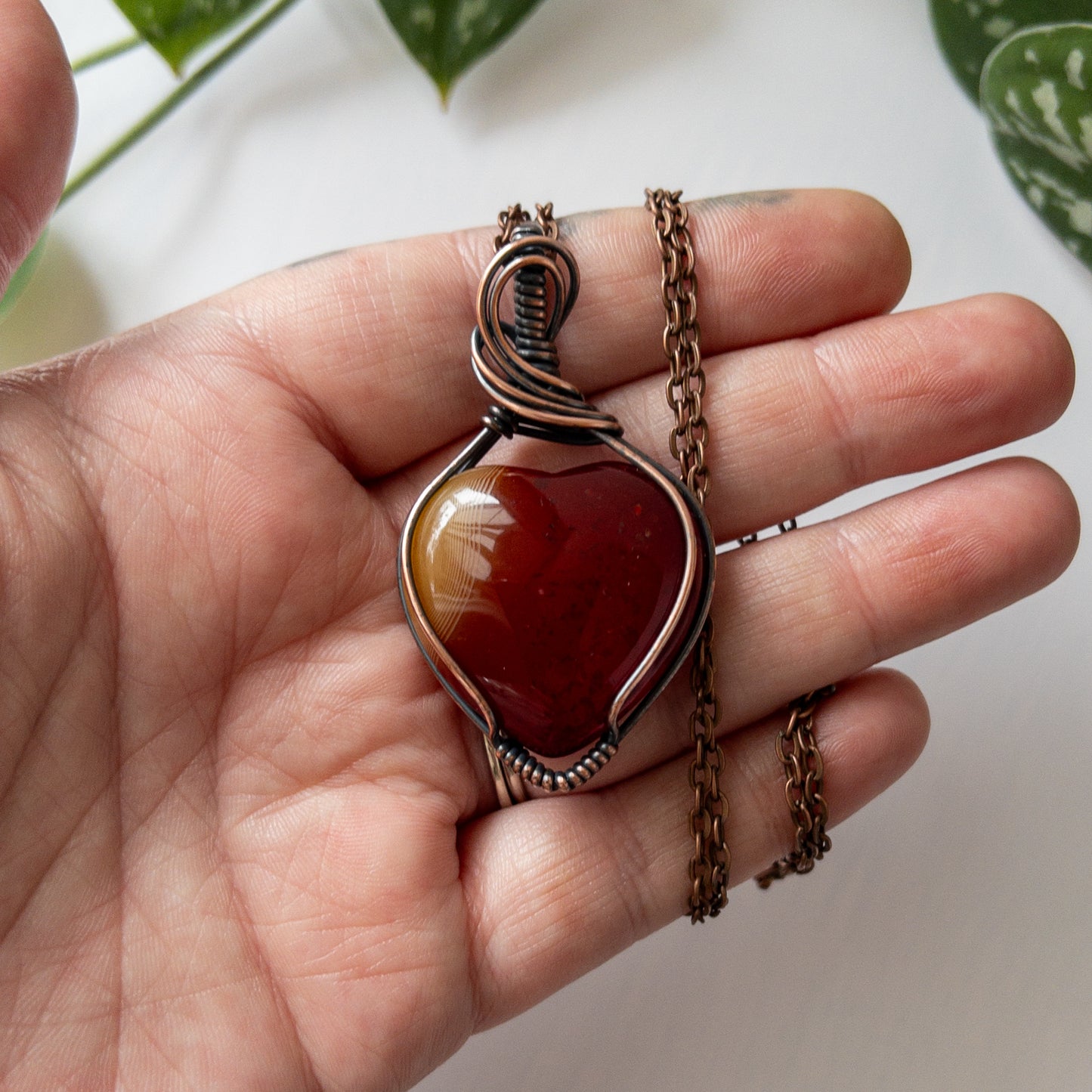 XL Carnelian Heart & Copper Wrapped Pendant - B