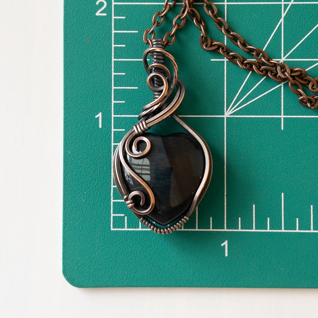 Blue Tiger’s Eye Heart & Copper Wrapped Pendant