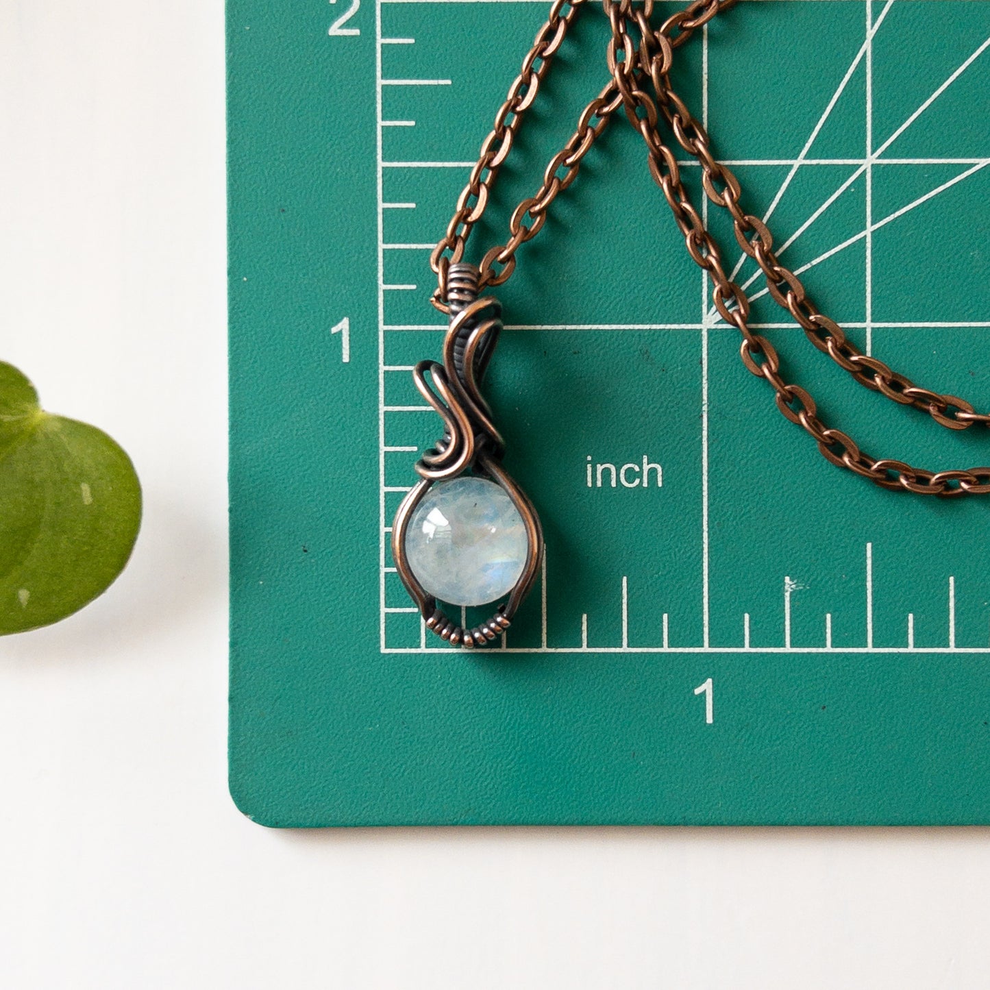 Rainbow Moonstone & Copper Wrapped Pendant