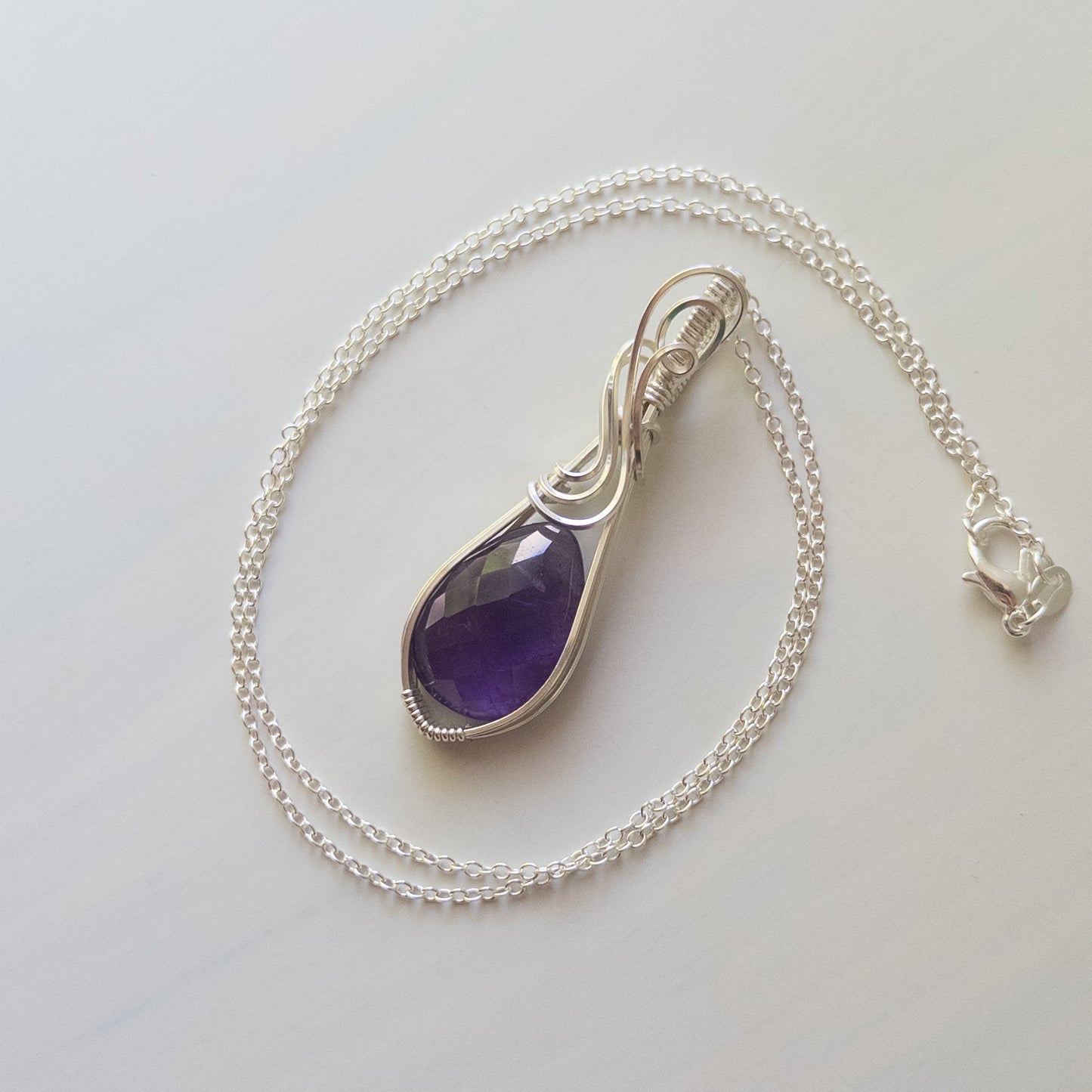 Rose Cut Amethyst Sterling Silver Wrapped Pendant