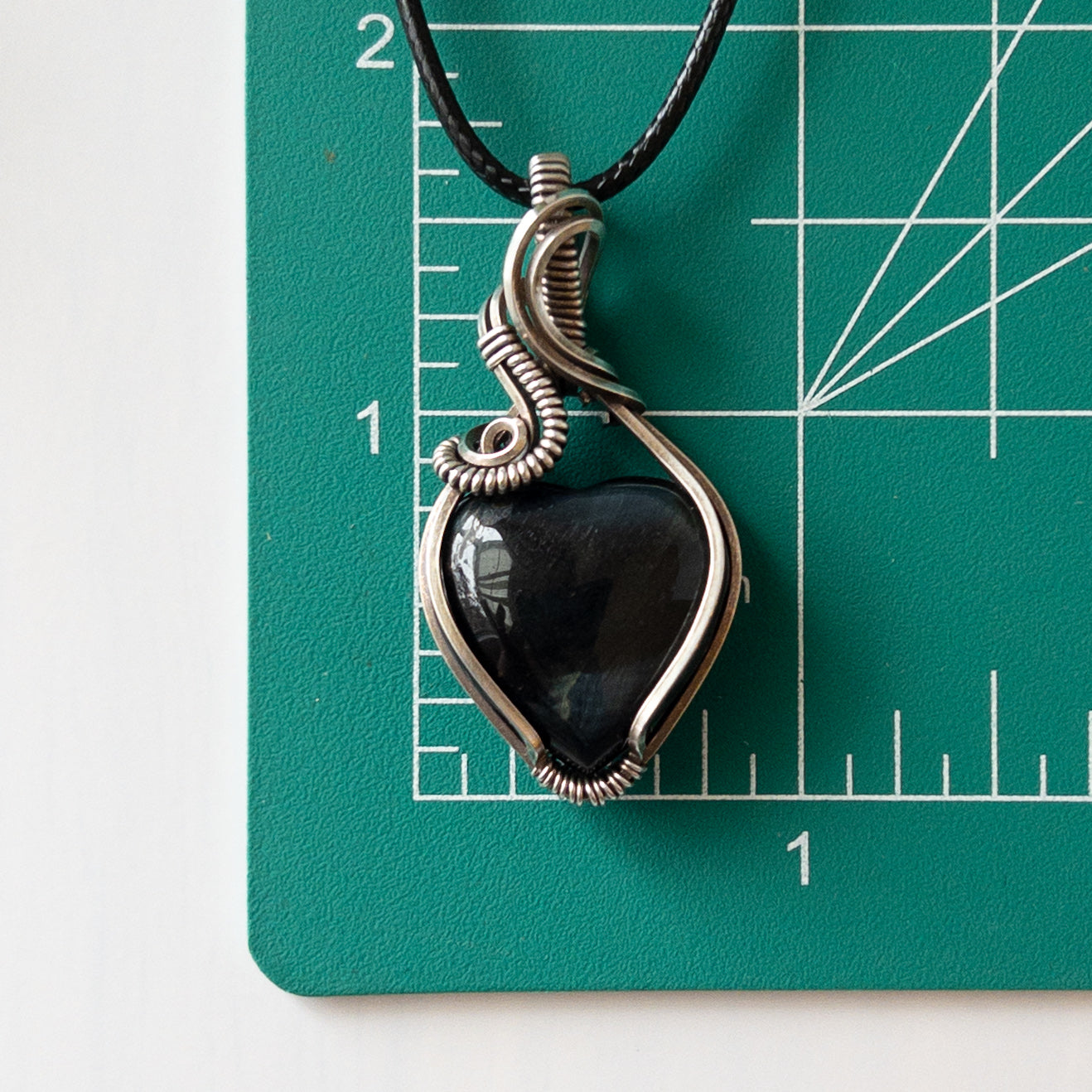 Blue Tiger’s Eye Heart & Sterling Silver Wrapped Pendant