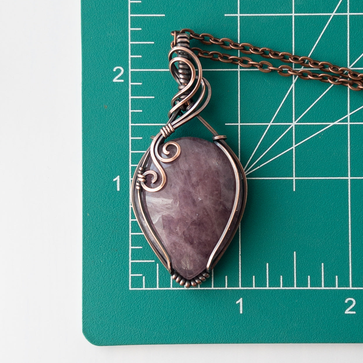 Lavender Rose Quartz & Copper Wrapped Pendant