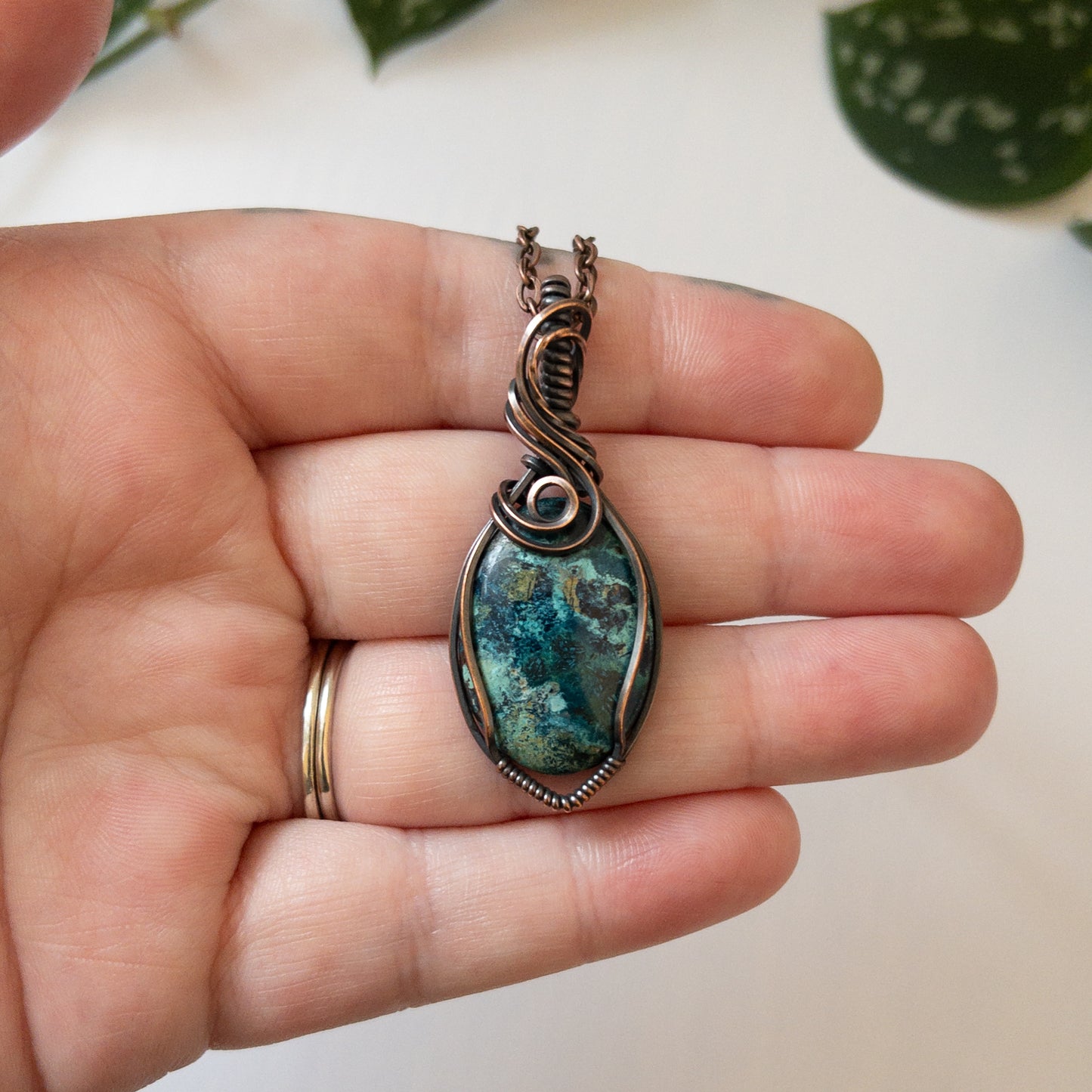 Shattuckite & Copper Wrapped Pendant