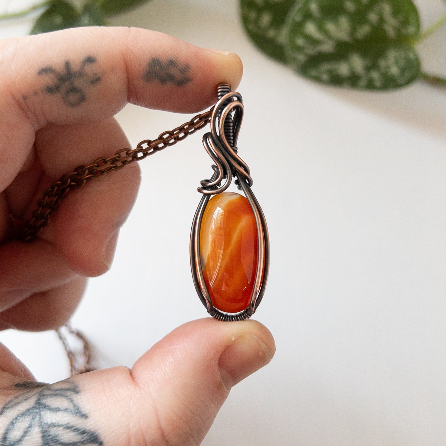 Carnelian & Copper Wrapped Pendant