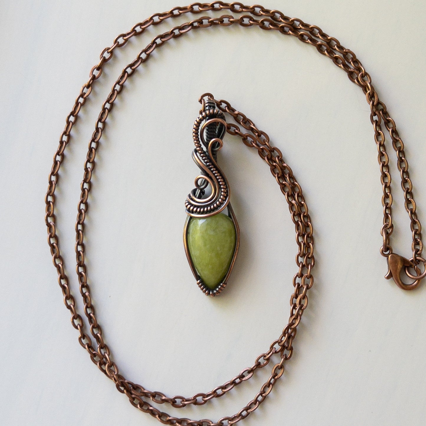 Vesuvianite & Antiqued Copper Wrapped Pendant