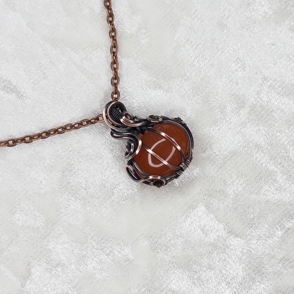 Dainty Carnelian Antiqued Copper Pumpkin Pendant