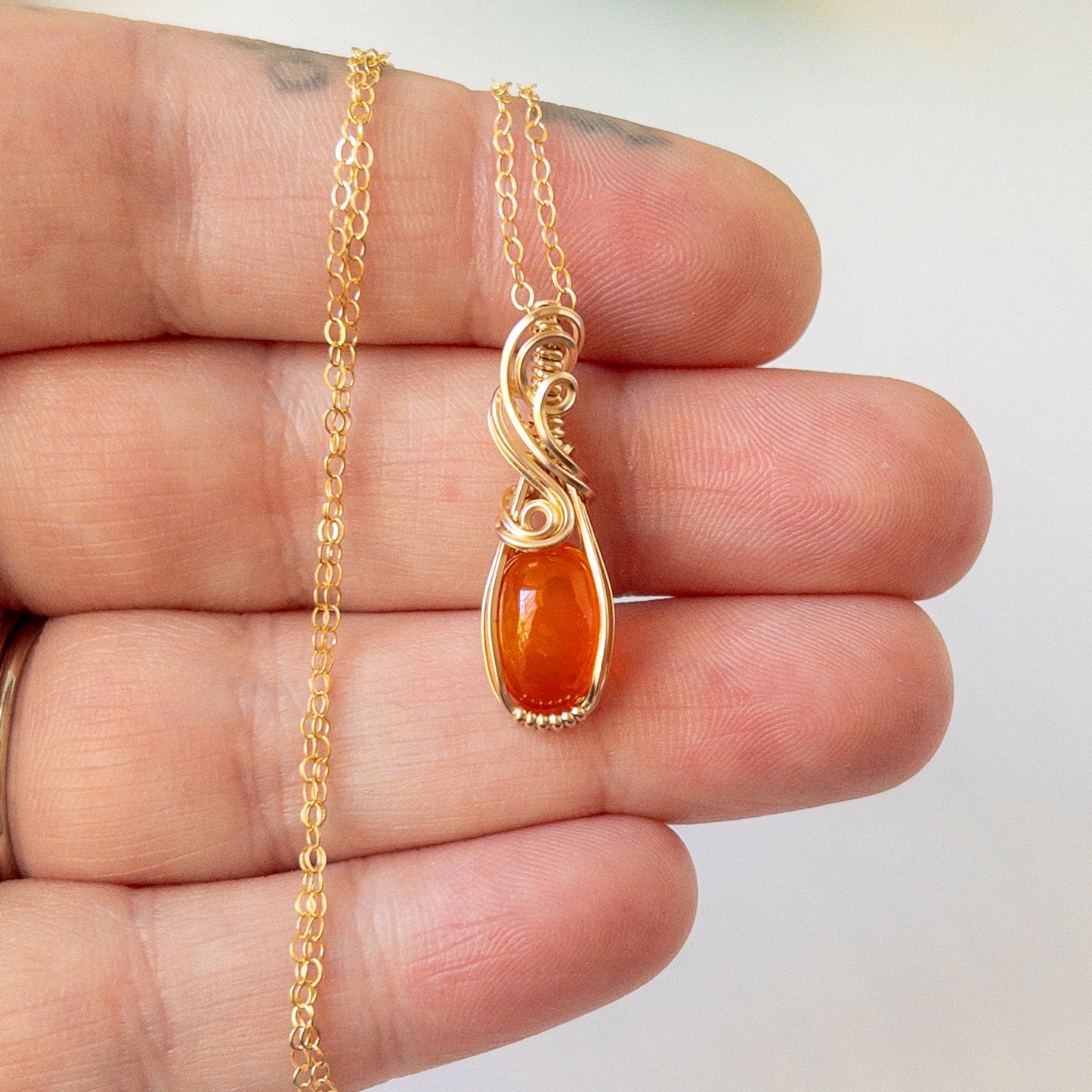 Ignis - Ethiopian Fire Opal 14K Gold Fill Wrapped Pendant