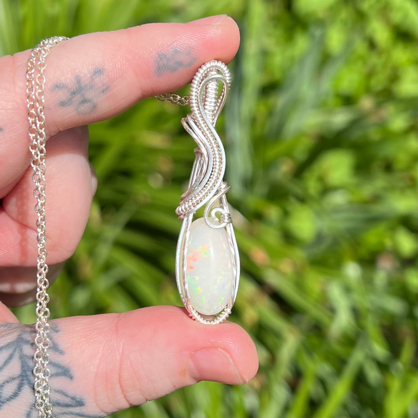 Ethiopian Opal & Sterling Silver Wrapped Pendant